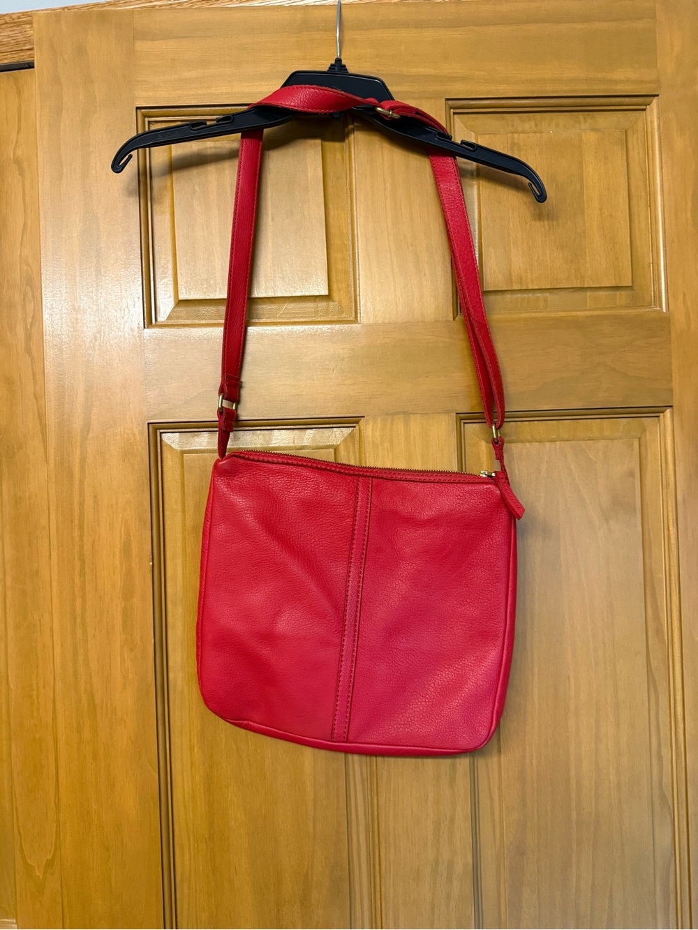 Fossil Red Pebbled Leather Crossbody with Dual Front Zips - Picture 2 of 8